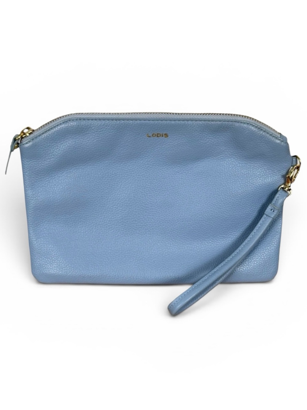 Lodis RFID Leather Wristlet Clutch – Powder Blue Pebbled Leather